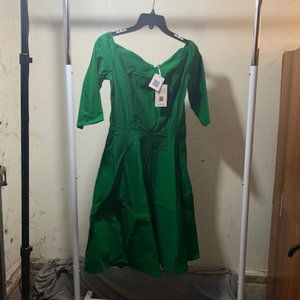 GRACE KARIN Women Green Off Shoulder Pleated Flared A-line Cocktail Dress S NWT